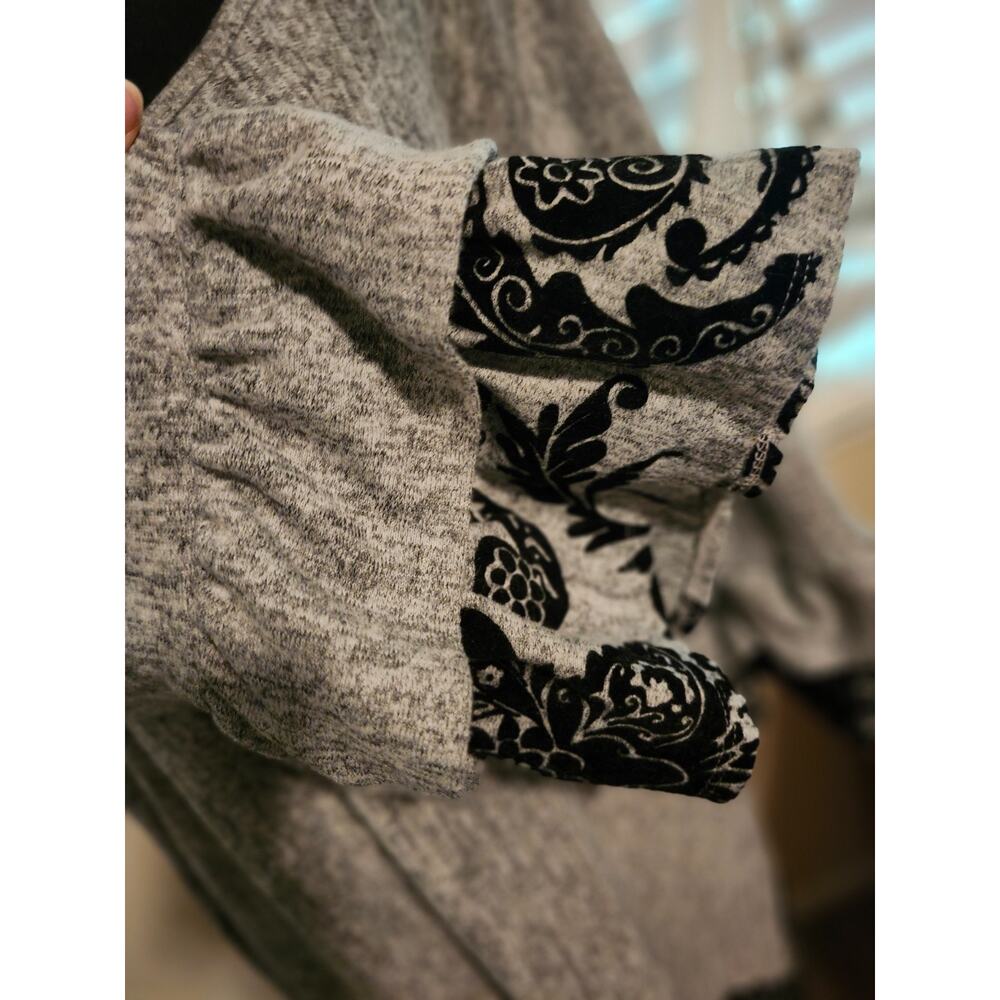 Whimsy Goth Gray Velvet‑Trim Sweater Dress 3x Romantic Ruffle Bell Sleeve - Picture 3 of 4